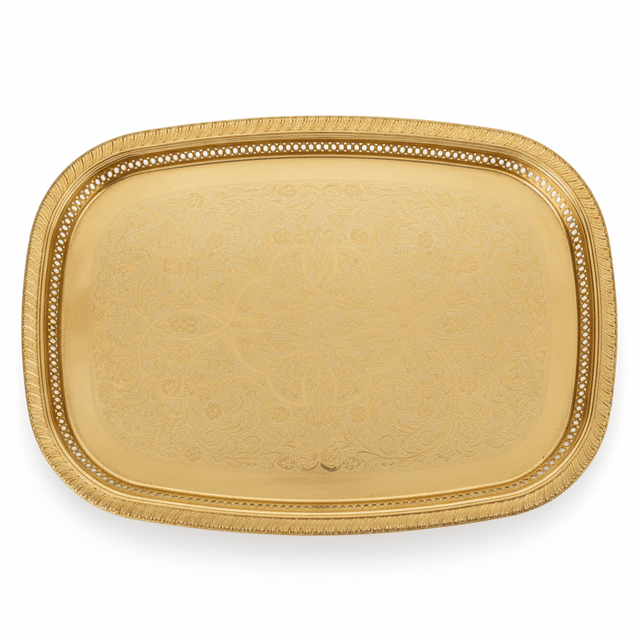 Najib Large Rectangular Gold Stainless Steel Serving Tray, Elegant Decorative Food & Drink Serving Platter for Home Kitchen Dining Table Parties & Events – 55 x 40 cm - Al Kabayel Discount CentreNajib Large Rectangular Gold Stainless Steel Serving Tray, Elegant Decorative Food & Drink Serving Platter for Home Kitchen Dining Table Parties & Events – 55 x 40 cmServing TraysNajibAl Kabayel Discount Centre