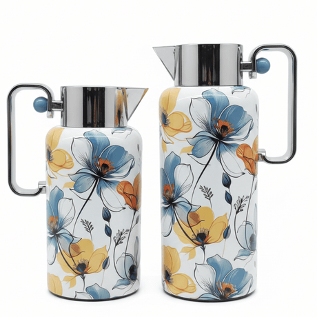 Najib Luxury Floral Collection Twin Vacuum Flask Set (0.8 Liter and 1 Liter) – White Base with Premium Silver Coating and Colorful Floral Decorative Print – Design 6 - Al Kabayel Discount CentreNajib Luxury Floral Collection Twin Vacuum Flask Set (0.8 Liter and 1 Liter) – White Base with Premium Silver Coating and Colorful Floral Decorative Print – Design 6NAJIBAl Kabayel Discount Centre