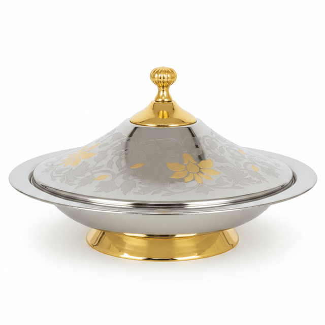 Najib Maglite Stainless Steel Koozy Tray with Lid – Gold & Silver - 40cm / 45cm / 50cm - Al Kabayel Discount CentreNajib Maglite Stainless Steel Koozy Tray with Lid – Gold & Silver - 40cm / 45cm / 50cmCasserolesNAJIBAl Kabayel Discount Centre