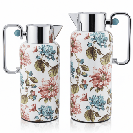 Najib Premium 2 - Piece Insulated Vacuum Flask Set (0.8 Liter + 1 Liter) – Elegant White Body with Silver Finish and Multicolor Floral Decorative Design, Ideal for Hot & Cold Beverages – Design 1 - Al Kabayel Discount CentreNajib Premium 2 - Piece Insulated Vacuum Flask Set (0.8 Liter + 1 Liter) – Elegant White Body with Silver Finish and Multicolor Floral Decorative Design, Ideal for Hot & Cold Beverages – Design 1NAJIBAl Kabayel Discount Centre