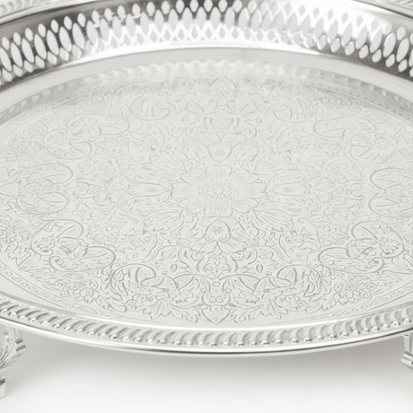 Najib Silver Footed Round Serving Tray – 35cm - Al Kabayel Discount CentreNajib Silver Footed Round Serving Tray – 35cmServing TraysNAJIBAl Kabayel Discount Centre