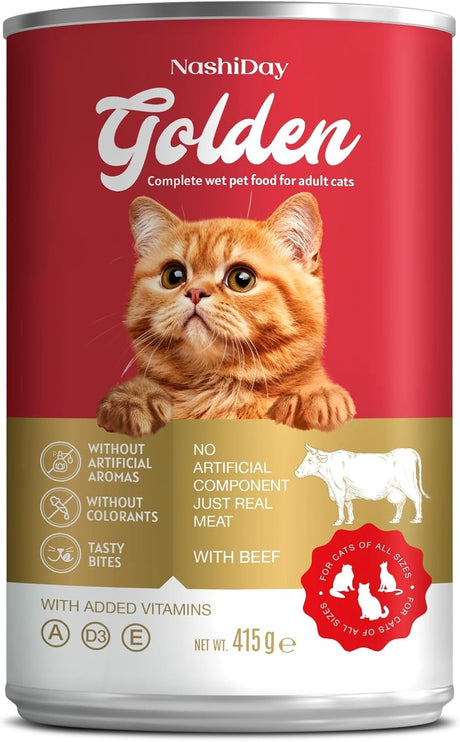 NashiDay Golden Complete Wet Cat Food with Beef – 415g - Al Kabayel Discount CentreNashiDay Golden Complete Wet Cat Food with Beef – 415gPet SuppliesNASHIDAYAl Kabayel Discount Centre