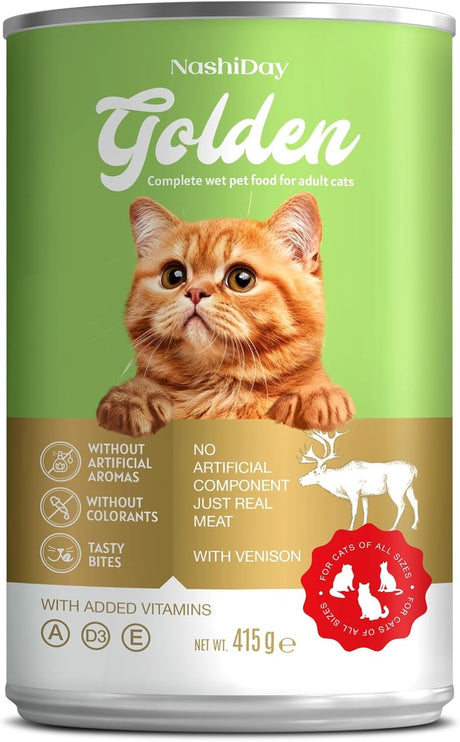 NashiDay Golden Complete Wet Cat Food with Venison – 415g - Al Kabayel Discount CentreNashiDay Golden Complete Wet Cat Food with Venison – 415gPet SuppliesNASHIDAYAl Kabayel Discount Centre