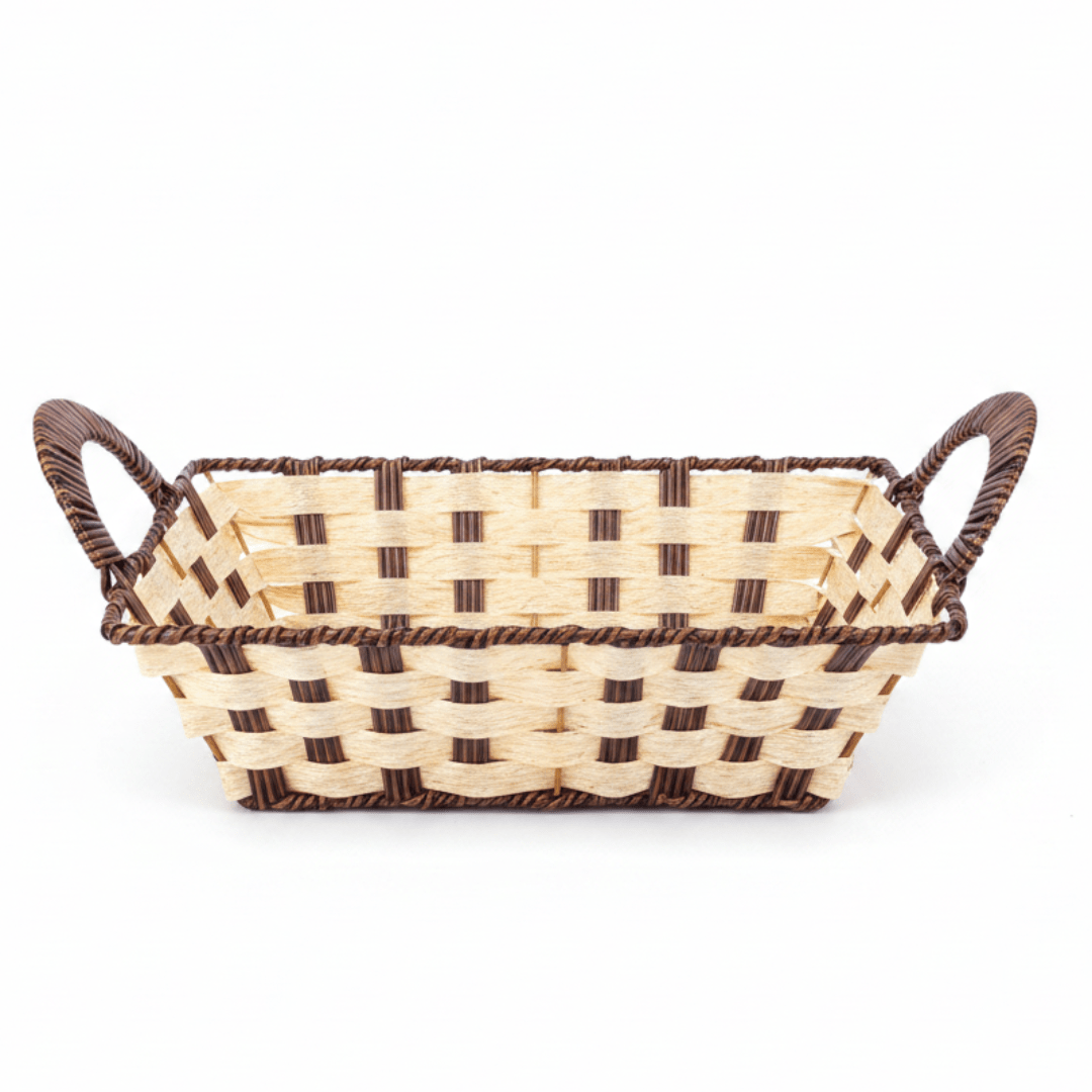 Natural Cream & Brown Woven Rectangular Rattan Organizer Basket with Strong Carry Handle for Home Décor and Storage 29×23 cm - Al Kabayel Discount CentreNatural Cream & Brown Woven Rectangular Rattan Organizer Basket with Strong Carry Handle for Home Décor and Storage 29×23 cmRattanAKDCAl Kabayel Discount Centre