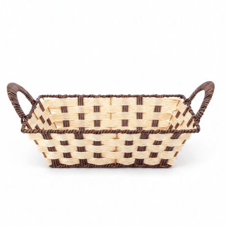 Natural Cream & Brown Woven Rectangular Rattan Organizer Basket with Strong Carry Handle for Home Décor and Storage 29×23 cm - Al Kabayel Discount CentreNatural Cream & Brown Woven Rectangular Rattan Organizer Basket with Strong Carry Handle for Home Décor and Storage 29×23 cmRattanAKDCAl Kabayel Discount Centre