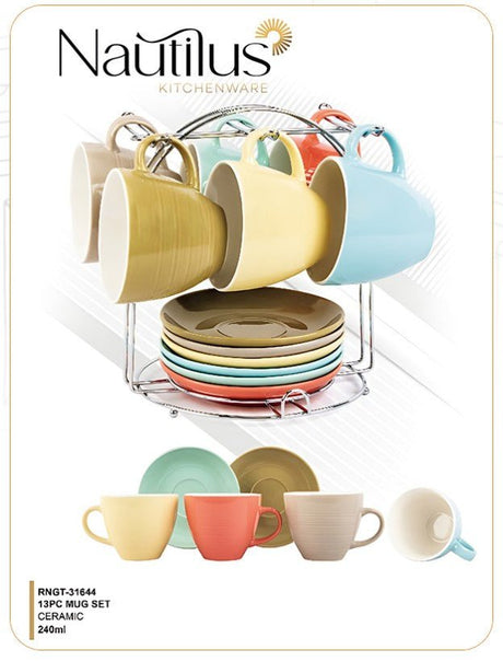 NAUTILUS 13pcs Tea Set, 240ml Mug and Saucer with Stand, RNGT - 31644 - Al Kabayel Discount CentreNAUTILUS 13pcs Tea Set, 240ml Mug and Saucer with Stand, RNGT - 31644Tea SetsNAUTILUSAl Kabayel Discount Centre