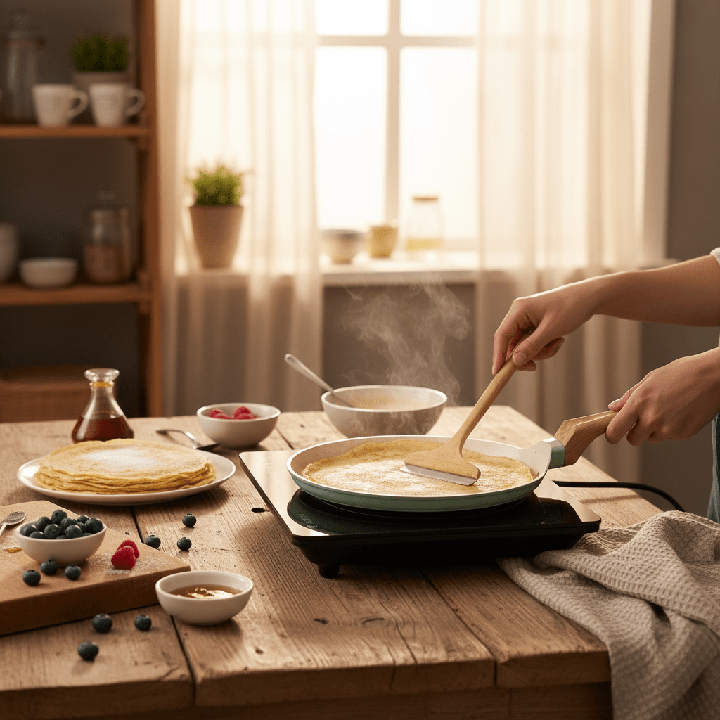 Nautilus Forged Aluminium Crepe Pan 24cm – Cream & Sage Green | Non-Stick | Wooden Handle - Al Kabayel Discount CentreNautilus Forged Aluminium Crepe Pan 24cm – Cream & Sage Green | Non-Stick | Wooden HandleFrying Pans & SkilletsNAUTILUSAl Kabayel Discount Centre