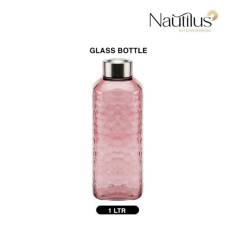 Nautilus Glass Bottle 1000ml Glass, Honeycomp Design , Non - Toxic and Food - Safe Material, Dishwasher Safe ,With metal lid - Transparent Pink - Al Kabayel Discount CentreNautilus Glass Bottle 1000ml Glass, Honeycomp Design , Non - Toxic and Food - Safe Material, Dishwasher Safe ,With metal lid - Transparent PinkKitchen Utensils & GadgetsNAUTILUSAl Kabayel Discount Centre