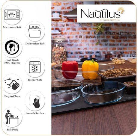 NAUTILUS Oval Borosilicate Glass Baking Tray 1.6 Liter, 258mm*179mm*60mm, RNGT - 10547 - Al Kabayel Discount CentreNAUTILUS Oval Borosilicate Glass Baking Tray 1.6 Liter, 258mm*179mm*60mm, RNGT - 10547Food ContainersNAUTILUSAl Kabayel Discount Centre