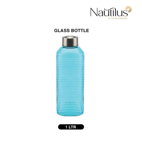 Nautilus Ribbed Glass Bottle 1000ml Glass, Non - Toxic and Food - Safe Material, Dishwasher Safe ,With metal lid - Transparent Blue - Al Kabayel Discount CentreNautilus Ribbed Glass Bottle 1000ml Glass, Non - Toxic and Food - Safe Material, Dishwasher Safe ,With metal lid - Transparent BlueKitchen Utensils & GadgetsNAUTILUSAl Kabayel Discount Centre
