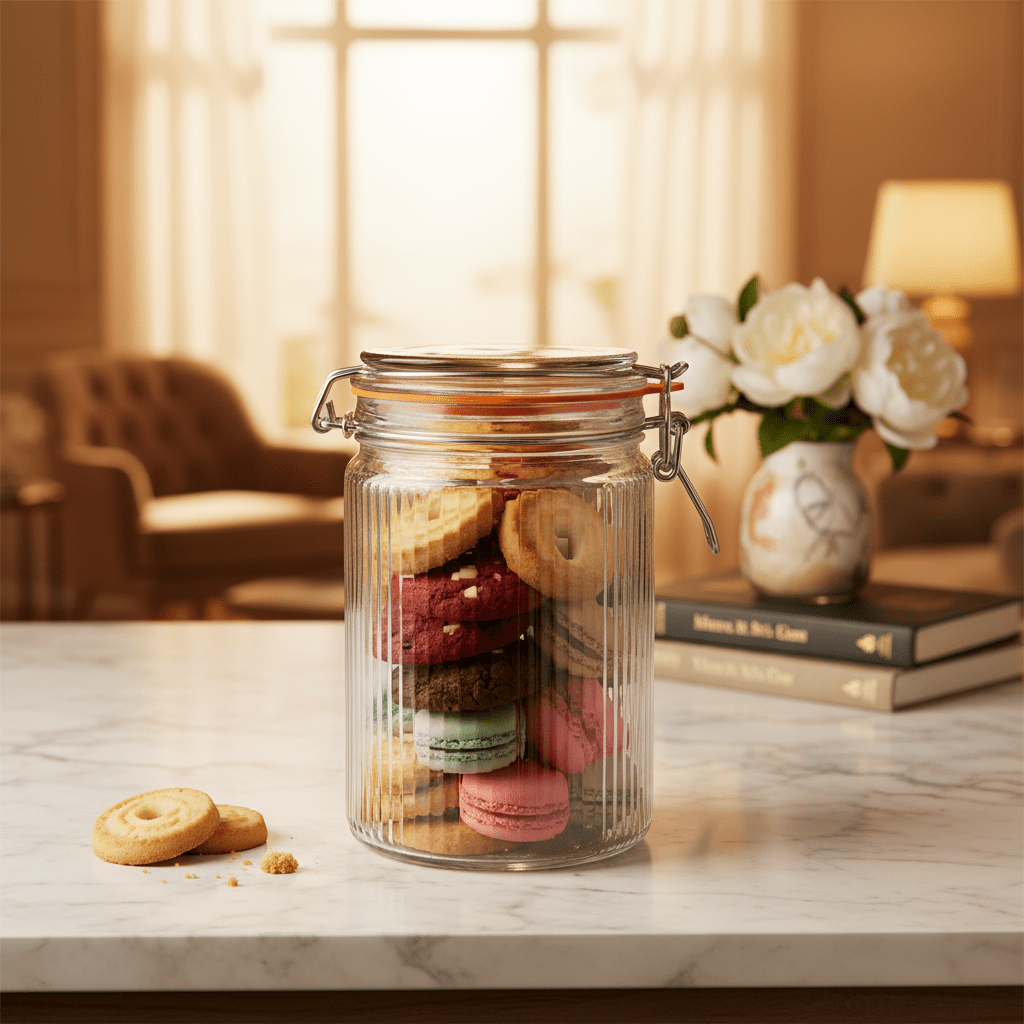 Nautilus Ribbed Glass Clip Jar — 1300ml | Airtight Storage Canister with Wire Bail Closure - Al Kabayel Discount CentreNautilus Ribbed Glass Clip Jar — 1300ml | Airtight Storage Canister with Wire Bail ClosureJars & Food SaversNAUTILUSAl Kabayel Discount Centre