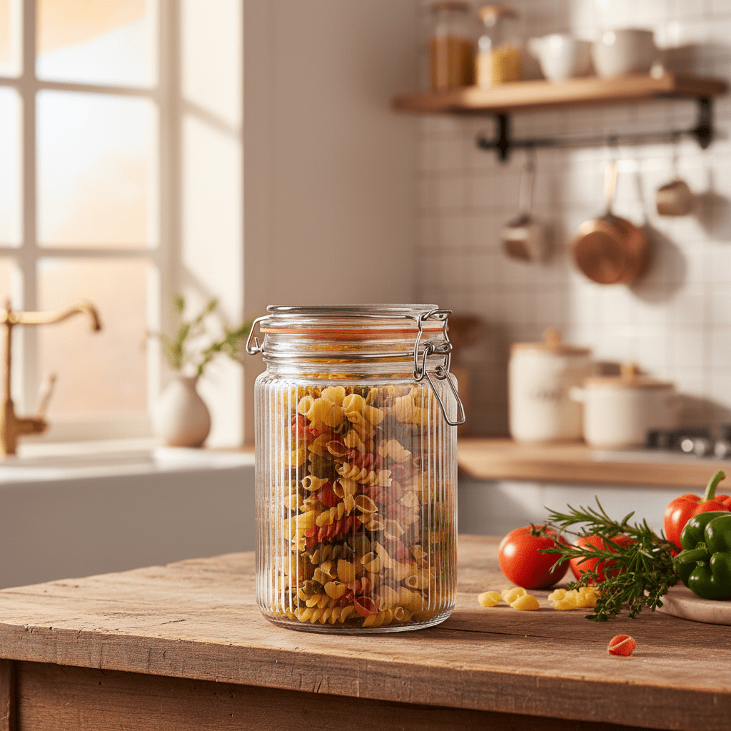 Nautilus Ribbed Glass Clip Jar — 1300ml | Airtight Storage Canister with Wire Bail Closure - Al Kabayel Discount CentreNautilus Ribbed Glass Clip Jar — 1300ml | Airtight Storage Canister with Wire Bail ClosureJars & Food SaversNAUTILUSAl Kabayel Discount Centre