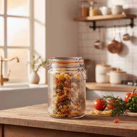 Nautilus Ribbed Glass Clip Jar — 1300ml | Airtight Storage Canister with Wire Bail Closure - Al Kabayel Discount CentreNautilus Ribbed Glass Clip Jar — 1300ml | Airtight Storage Canister with Wire Bail ClosureJars & Food SaversNAUTILUSAl Kabayel Discount Centre
