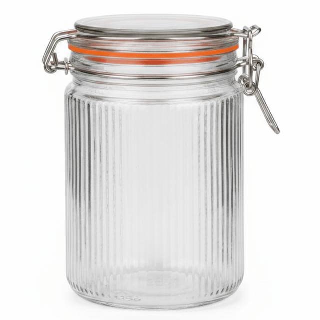 Nautilus Ribbed Glass Clip Jar — 1300ml | Airtight Storage Canister with Wire Bail Closure - Al Kabayel Discount CentreNautilus Ribbed Glass Clip Jar — 1300ml | Airtight Storage Canister with Wire Bail ClosureJars & Food SaversNAUTILUSAl Kabayel Discount Centre