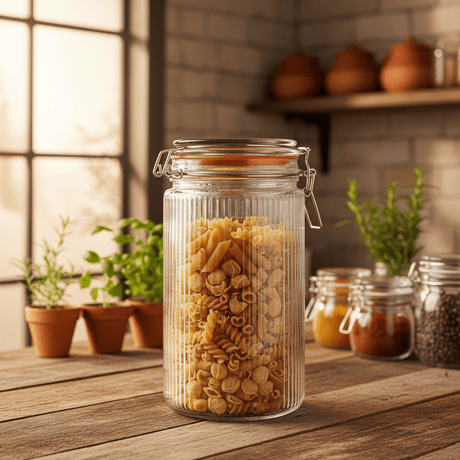 Nautilus Ribbed Glass Clip Jar – 1580ml | Airtight Storage Canister with Stainless Steel Latch - Al Kabayel Discount CentreNautilus Ribbed Glass Clip Jar – 1580ml | Airtight Storage Canister with Stainless Steel LatchJars & Food SaversNAUTILUSAl Kabayel Discount Centre