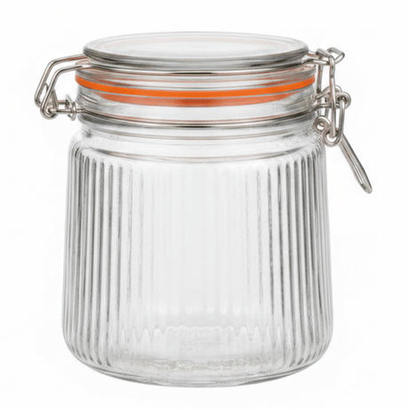 Nautilus Ribbed Glass Clip Jar 800ml | Airtight Bail Latch Storage Jar with Silicone Seal - Al Kabayel Discount CentreNautilus Ribbed Glass Clip Jar 800ml | Airtight Bail Latch Storage Jar with Silicone SealJars & Food SaversNAUTILUSAl Kabayel Discount Centre