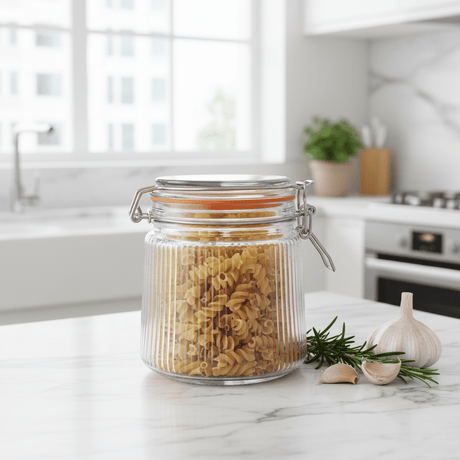 Nautilus Ribbed Glass Clip Jar 800ml | Airtight Bail Latch Storage Jar with Silicone Seal - Al Kabayel Discount CentreNautilus Ribbed Glass Clip Jar 800ml | Airtight Bail Latch Storage Jar with Silicone SealJars & Food SaversNAUTILUSAl Kabayel Discount Centre