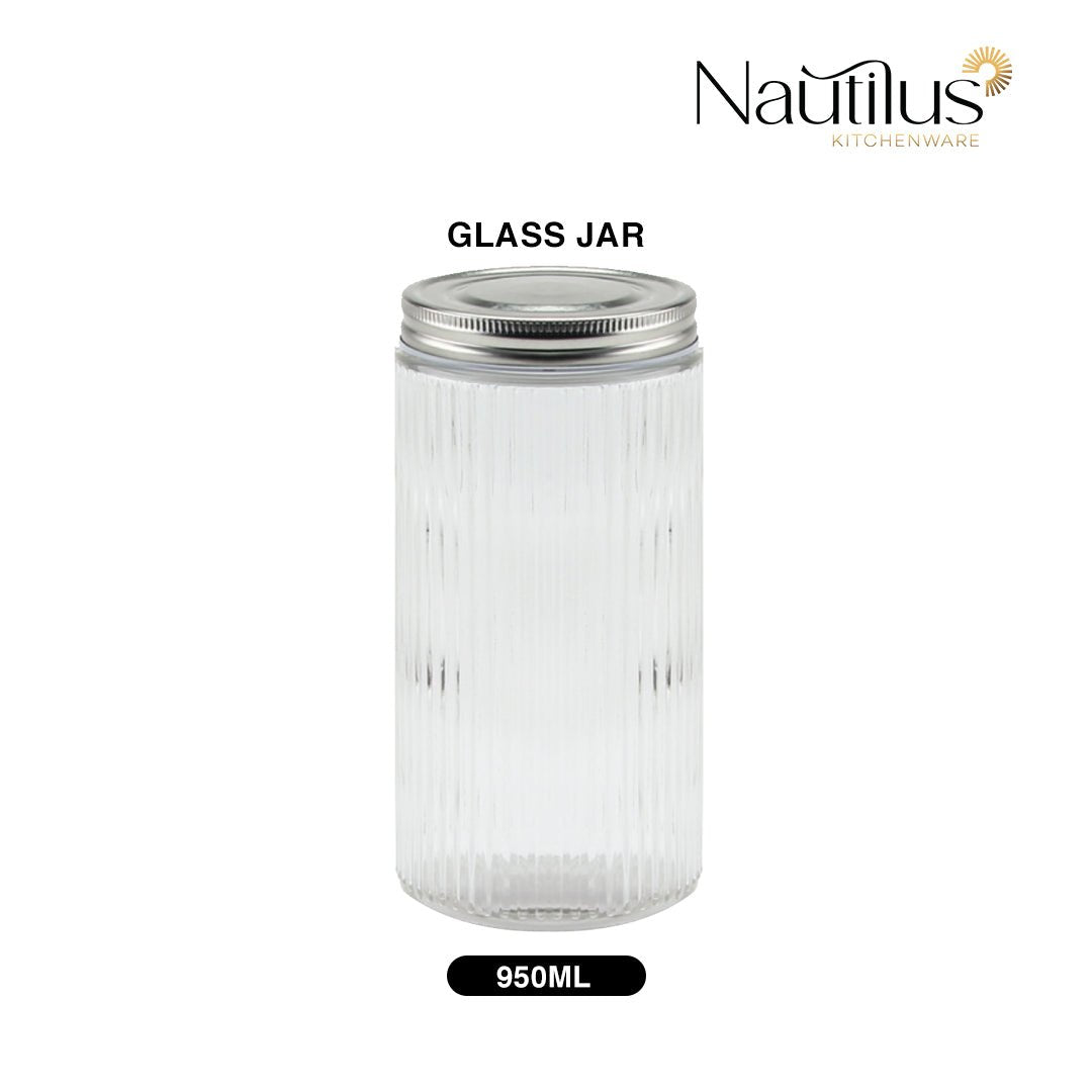 Nautilus Ribbed Glass Jar 950ml Glass, Non - Toxic and Food - Safe Material, Dishwasher Safe ,With metal lid - Clear - Al Kabayel Discount CentreNautilus Ribbed Glass Jar 950ml Glass, Non - Toxic and Food - Safe Material, Dishwasher Safe ,With metal lid - ClearJars & Food SaversNAUTILUSAl Kabayel Discount Centre