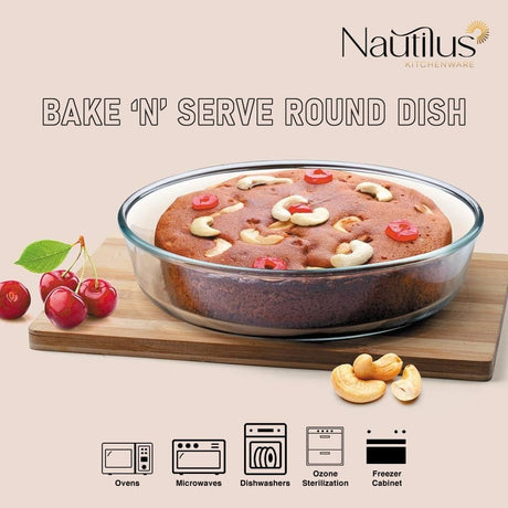 NAUTILUS Round Borosilicate Glass Baking Tray/Roaster 1.4 Liter, 230mm*230cm, RNGT - 10577 - Al Kabayel Discount CentreNAUTILUS Round Borosilicate Glass Baking Tray/Roaster 1.4 Liter, 230mm*230cm, RNGT - 10577Food ContainersNAUTILUSAl Kabayel Discount Centre