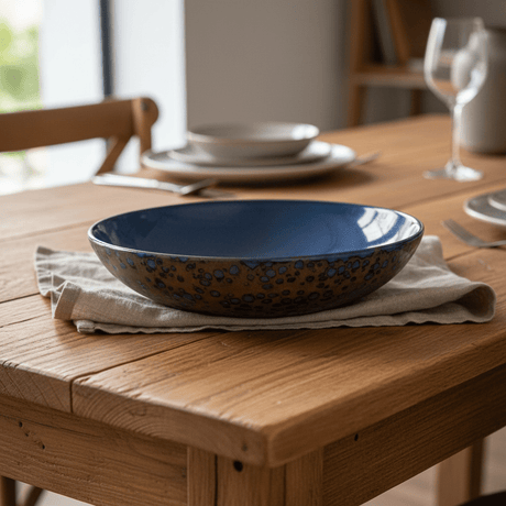 Navy Blue & Brown Round Reactive Glaze Ceramic Serving Bowl — 22cm - Al Kabayel Discount CentreNavy Blue & Brown Round Reactive Glaze Ceramic Serving Bowl — 22cmBowlsAKDCAl Kabayel Discount Centre