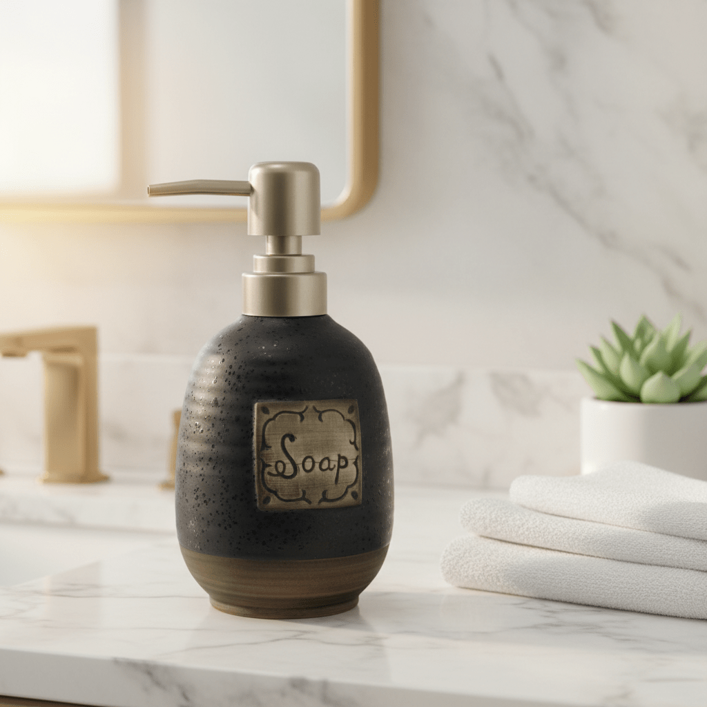 Navy Blue Speckled Glaze Ceramic & Plastic Liquid Soap Dispenser - 400ml - Al Kabayel Discount CentreNavy Blue Speckled Glaze Ceramic & Plastic Liquid Soap Dispenser - 400mlHolders & DispensersAKDCAl Kabayel Discount Centre