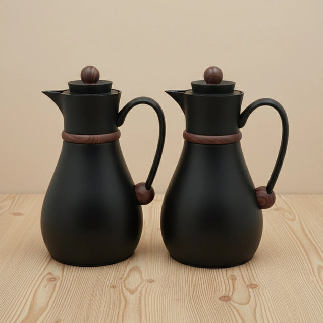 NB6100 Modern Thermal Flask Set (0.7L + 1L) – Matte Black with Wooden Handle Design - Al Kabayel Discount CentreNB6100 Modern Thermal Flask Set (0.7L + 1L) – Matte Black with Wooden Handle DesignThermosAKDCAl Kabayel Discount Centre