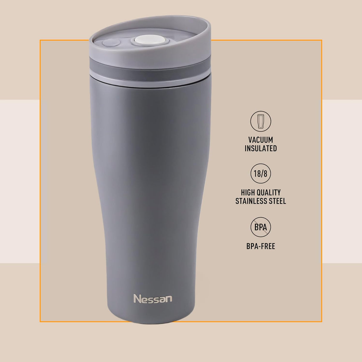 Nessan Insulated Stainless Steel Vacuum Mug, Your Perfect Portable Thermal Tumbler for Hot and Cold Beverages Anywhere: Home, Gym, Outdoors, Office, and School - 360ML - Grey - Al Kabayel Discount CentreNessan Insulated Stainless Steel Vacuum Mug, Your Perfect Portable Thermal Tumbler for Hot and Cold Beverages Anywhere: Home, Gym, Outdoors, Office, and School - 360ML - GreyThermosNESSANAl Kabayel Discount Centre