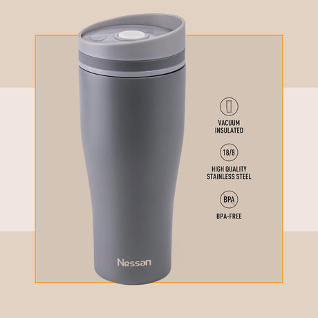 Nessan Insulated Stainless Steel Vacuum Mug, Your Perfect Portable Thermal Tumbler for Hot and Cold Beverages Anywhere: Home, Gym, Outdoors, Office, and School - 360ML - Grey - Al Kabayel Discount CentreNessan Insulated Stainless Steel Vacuum Mug, Your Perfect Portable Thermal Tumbler for Hot and Cold Beverages Anywhere: Home, Gym, Outdoors, Office, and School - 360ML - GreyThermosNESSANAl Kabayel Discount Centre