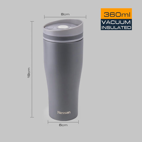Nessan Insulated Stainless Steel Vacuum Mug, Your Perfect Portable Thermal Tumbler for Hot and Cold Beverages Anywhere: Home, Gym, Outdoors, Office, and School - 360ML - Grey - Al Kabayel Discount CentreNessan Insulated Stainless Steel Vacuum Mug, Your Perfect Portable Thermal Tumbler for Hot and Cold Beverages Anywhere: Home, Gym, Outdoors, Office, and School - 360ML - GreyThermosNESSANAl Kabayel Discount Centre
