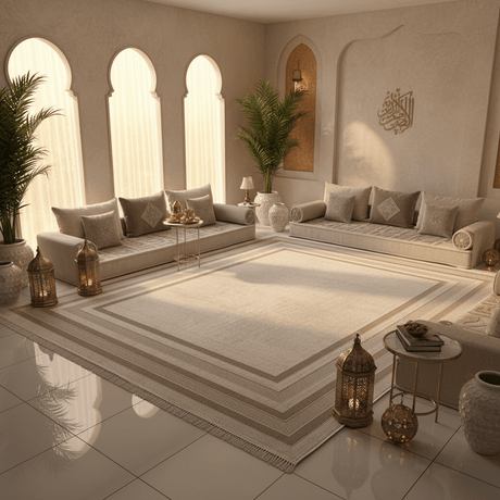 New Jallaksy Polypropylene Ivory & Light Beige Area Carpet | Geometric Border Design | 300×400 cm | Made in Turkey | Living Room, Majlis & Dining Rug - Al Kabayel Discount CentreNew Jallaksy Polypropylene Ivory & Light Beige Area Carpet | Geometric Border Design | 300×400 cm | Made in Turkey | Living Room, Majlis & Dining RugDoormatsNEW JALLAKSYAl Kabayel Discount Centre