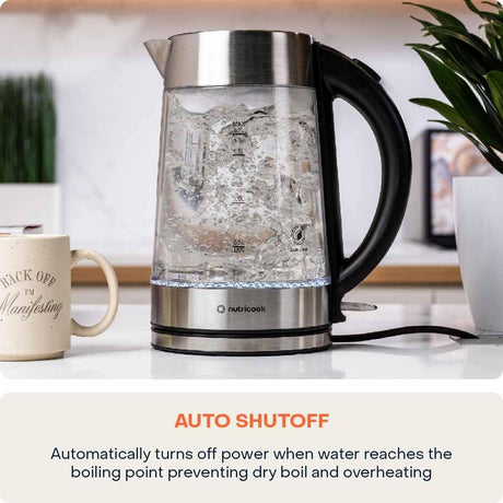 Nutricook Glass Kettle 2200W, 1.7L, Double wall Cool touch exterior, Auto Shut Off, Boil dry Protection, LED Indicator, 360° swivel base, Power Cord Storage - Al Kabayel Discount CentreNutricook Glass Kettle 2200W, 1.7L, Double wall Cool touch exterior, Auto Shut Off, Boil dry Protection, LED Indicator, 360° swivel base, Power Cord StorageElectric KettlesNUTRICOOKAl Kabayel Discount Centre