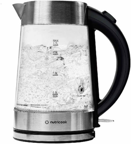 Nutricook Glass Kettle 2200W, 1.7L, Double wall Cool touch exterior, Auto Shut Off, Boil dry Protection, LED Indicator, 360° swivel base, Power Cord Storage - Al Kabayel Discount CentreNutricook Glass Kettle 2200W, 1.7L, Double wall Cool touch exterior, Auto Shut Off, Boil dry Protection, LED Indicator, 360° swivel base, Power Cord StorageElectric KettlesNUTRICOOKAl Kabayel Discount Centre