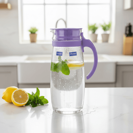 Ocean glass pitcher jug with purple plastic lid & handle 1660ml - Al Kabayel Discount CentreOcean glass pitcher jug with purple plastic lid & handle 1660mlJugsOCEANAl Kabayel Discount Centre