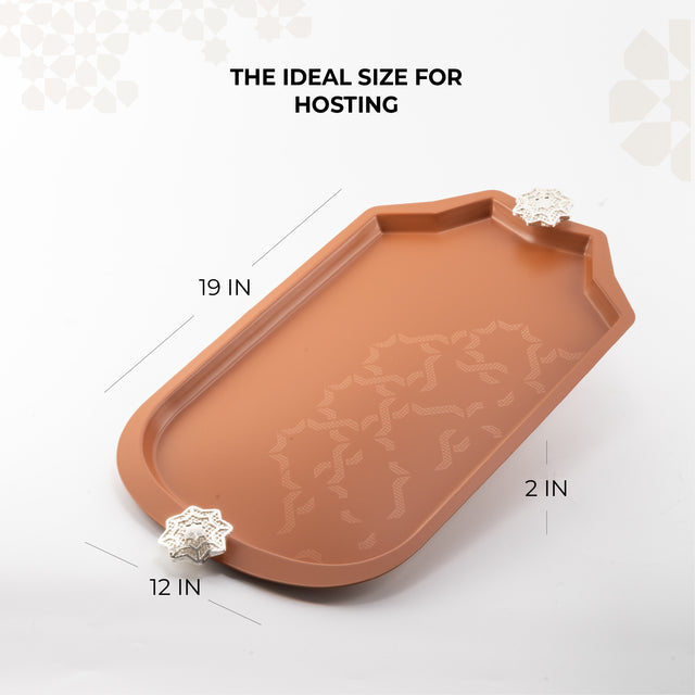 Otantik Octara - Stainless Steel Serving Tray - Orange & Silver 19"12"