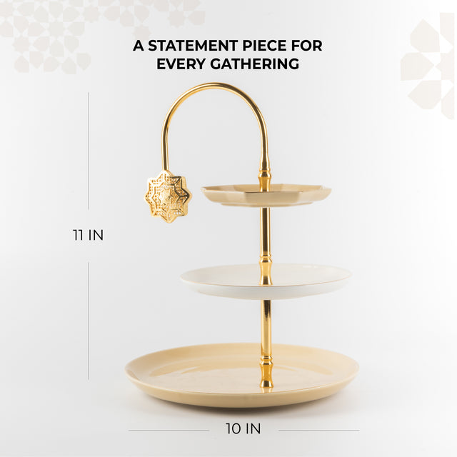 Otantik Octara - 3 Tier Cake Stand - Ivory & Gold 11"*10"