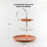 Otantik Octara - 3 Tier Cake Stand - Porcelain - Orange & Silver 11"*10"