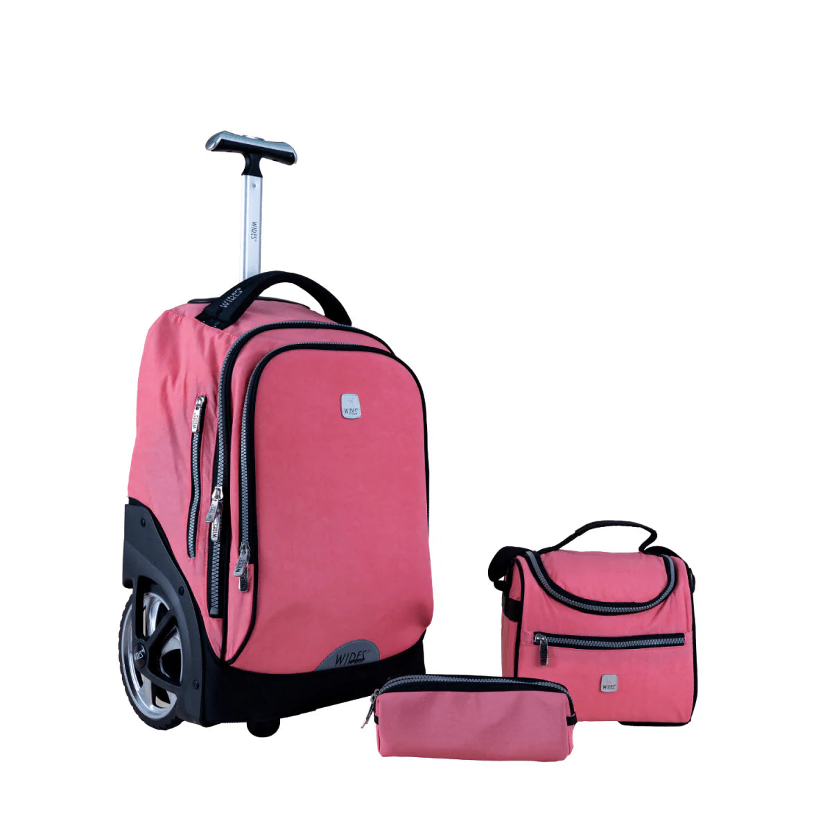 Wires Big Wheel School Bag Trolley Set of 3 (Lunch Bag & Pencil Case) Orange