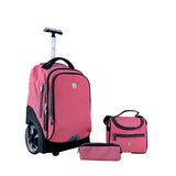 Wires Big Wheel School Bag Trolley Set of 3 (Lunch Bag & Pencil Case) Orange