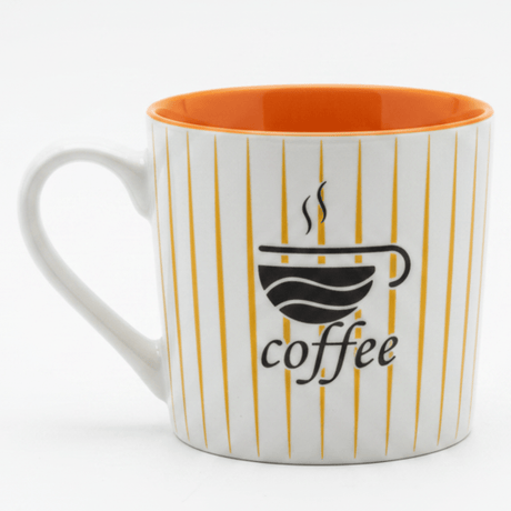 Orange & White Ceramic Coffee Mug — 300ml | Gold Pinstripe Design - Al Kabayel Discount CentreOrange & White Ceramic Coffee Mug — 300ml | Gold Pinstripe DesignMugsAKDCAl Kabayel Discount Centre