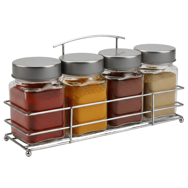 Orchid 4-Piece Glass Spice Jar Set with Chrome Metal Rack - 300ml - Clear Seasoning Containers - Al Kabayel Discount CentreOrchid 4-Piece Glass Spice Jar Set with Chrome Metal Rack - 300ml - Clear Seasoning ContainersKitchen Utensils & GadgetsORCHIDAl Kabayel Discount Centre