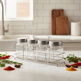 Orchid 4-Piece Glass Spice Jar Set with Chrome Metal Rack - 300ml - Clear Seasoning Containers - Al Kabayel Discount CentreOrchid 4-Piece Glass Spice Jar Set with Chrome Metal Rack - 300ml - Clear Seasoning ContainersKitchen Utensils & GadgetsORCHIDAl Kabayel Discount Centre