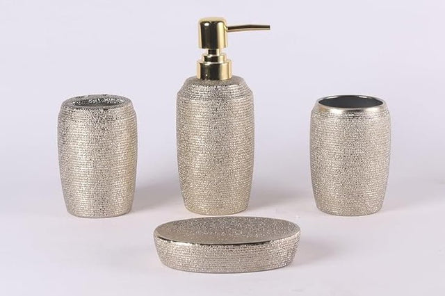 ORCHID 4pcs Ceramic Bathroom Set Shimmer(Soap Dispenser 300ml, Toothbrush Cup, Toothbrush Holder, Soap Dish), Gold - Al Kabayel Discount CentreORCHID 4pcs Ceramic Bathroom Set Shimmer(Soap Dispenser 300ml, Toothbrush Cup, Toothbrush Holder, Soap Dish), GoldHome DÃ©cor AccentsORCHIDAl Kabayel Discount Centre