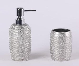 ORCHID 4pcs Ceramic Bathroom Set Shimmer(Soap Dispenser 300ml, Toothbrush Cup, Toothbrush Holder, Soap Dish), Silver - Al Kabayel Discount CentreORCHID 4pcs Ceramic Bathroom Set Shimmer(Soap Dispenser 300ml, Toothbrush Cup, Toothbrush Holder, Soap Dish), SilverHome DÃ©cor AccentsORCHIDAl Kabayel Discount Centre