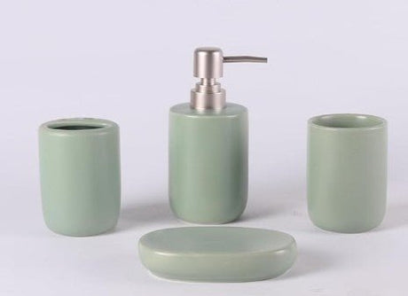 ORCHID 4pcs Ceramic Bathroom Set Soft Touch(Soap Dispenser 300ml, Toothbrush Cup, Toothbrush Holder, Soap Dish), Green - Al Kabayel Discount CentreORCHID 4pcs Ceramic Bathroom Set Soft Touch(Soap Dispenser 300ml, Toothbrush Cup, Toothbrush Holder, Soap Dish), GreenHome DÃ©cor AccentsORCHIDAl Kabayel Discount Centre