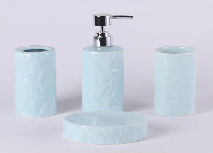ORCHID 4pcs Ceramic Bathroom Set(Soap Dispenser 300ml, Toothbrush Cup, Toothbrush Holder, Soap Dish), Blue - Al Kabayel Discount CentreORCHID 4pcs Ceramic Bathroom Set(Soap Dispenser 300ml, Toothbrush Cup, Toothbrush Holder, Soap Dish), BlueHome DÃ©cor AccentsORCHIDAl Kabayel Discount Centre