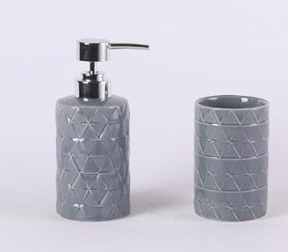 ORCHID 4pcs Ceramic Bathroom Set(Soap Dispenser 300ml, Toothbrush Cup, Toothbrush Holder, Soap Dish), Grey - Al Kabayel Discount CentreORCHID 4pcs Ceramic Bathroom Set(Soap Dispenser 300ml, Toothbrush Cup, Toothbrush Holder, Soap Dish), GreyHome DÃ©cor AccentsORCHIDAl Kabayel Discount Centre