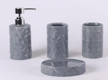 ORCHID 4pcs Ceramic Bathroom Set(Soap Dispenser 300ml, Toothbrush Cup, Toothbrush Holder, Soap Dish), Grey - Al Kabayel Discount CentreORCHID 4pcs Ceramic Bathroom Set(Soap Dispenser 300ml, Toothbrush Cup, Toothbrush Holder, Soap Dish), GreyHome DÃ©cor AccentsORCHIDAl Kabayel Discount Centre