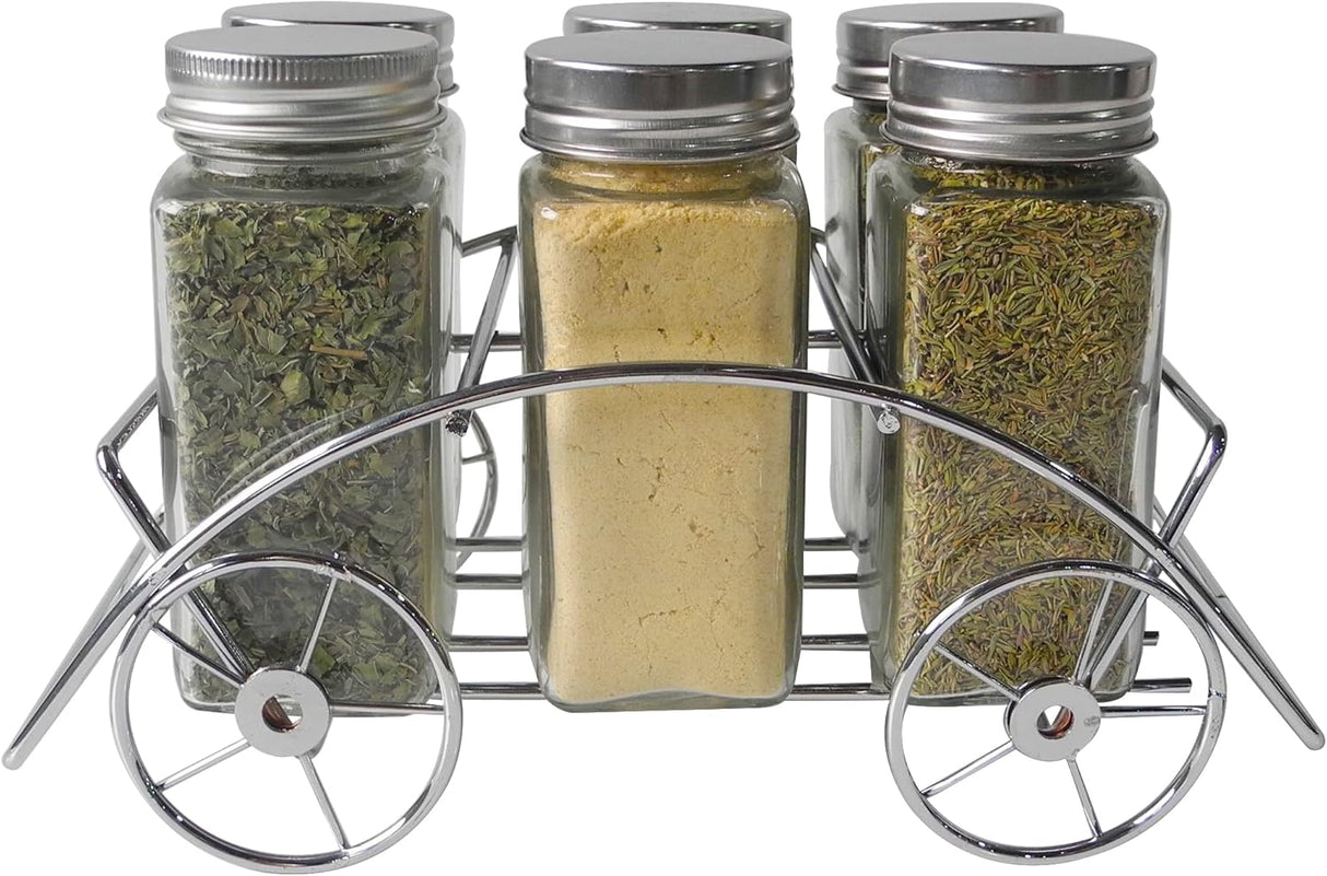 Orchid 6-Piece Glass Spice Jar Set with Chrome Cart Stand - Al Kabayel Discount CentreOrchid 6-Piece Glass Spice Jar Set with Chrome Cart StandKitchen Utensils & GadgetsORCHIDAl Kabayel Discount Centre