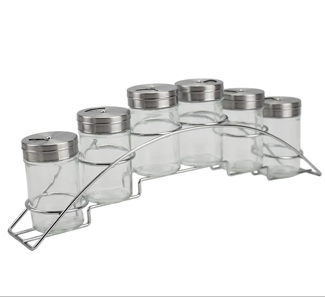 Orchid 6-Piece Glass Spice Jar Set with Metal Rack - 85ml Seasoning Organizer - Al Kabayel Discount CentreOrchid 6-Piece Glass Spice Jar Set with Metal Rack - 85ml Seasoning OrganizerKitchen Utensils & GadgetsORCHIDAl Kabayel Discount Centre
