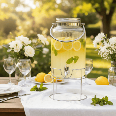 Orchid Glass Beverage Dispenser with Metal Stand – 4L - Al Kabayel Discount CentreOrchid Glass Beverage Dispenser with Metal Stand – 4LJugsORCHIDAl Kabayel Discount Centre